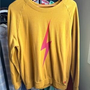Aviator Nation Gold Sweatshirt with Pink Lightning Bolt